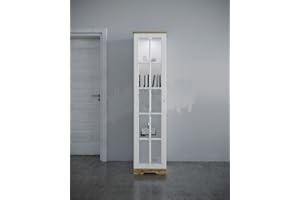 ARREDO DA CASA Vetrina Soggiorno con 1 Anta 4 Ripiani Vetrina Espositiva Mobile Ingresso Mobile Soggiorno Vetrinetta Espositiva Bianco e Rovere VI6