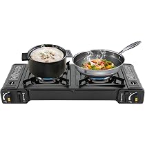 Réchaud Camping 2 Brûleurs DAOHHFO – 64 X 27,8 X 8 Cm, Avec Plaque Antiadhésive Et Housse De Rangement