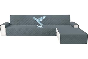 CYCMACO Copridivano Impermeabile 4 Posti Con Penisola, Copridivano Angolare Con Penisola Sinistra/Destra Reversibile, Con Braccioli, Universale, Antigraffio, Antiscivolo, Grigio Scuro