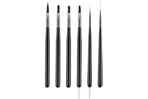 ZEOHBETY Nail Art Brushes, 6Pcs Nail Art Painting Tools with Nail Art Fine Liner Brush, Nail Design Painting Brushes Set, Builder Gel Brush, Nail Dotting Pen for Gel Polish Manicure Salon DIY, Black