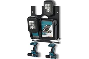DITKOK 3 en 1 soporte de pared para baterías Makita 18V 14.4V Cargadores DC18RC y Taladros Inalámbricos para 2 Baterías, Soporte para Taladros Inalámbricos