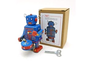 LIFKOME 1pc Vintage Clockwork Drumming Robot Toy Tinplate Wind Up Robot for Adults Unique Collectible Present Home Decor for Special Occasions Childhood Memories