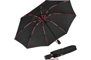 iX-brella Sturmschirm Voll-Fiberglas Taschenschirm groß 106 cm - mit farbigen Speichen - schwarz-rot