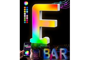 KIMIMARA Luci a LED con lettere alfabeto – Luce a LED con alimentatore USB, controllo app musica sincronizzabile per compleanno, Natale, matrimonio, feste, San Valentino e festival, decorazione（F）