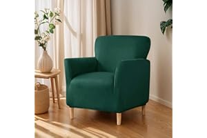 OKYUK Banquet Armchair Slipcovers Luxury Velvet Chair Slipcovers with Arms Stretch Chair Covers for Living Room Soft Armchair Slipcover Anti Slip Dog Pet Friendly Furniture Protector (Dark Green)