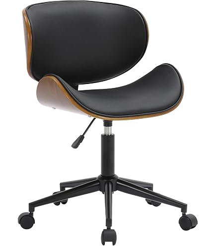 Sedia da ufficio JUTTA, design unico in legno e pelle, base in metallo, marrone