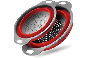 RHOMBA Silikon und faltbare Küche Sieb und Sieb Set, umweltfreundlich, Sieb Faltbar, leicht zu reinigen, faltbares Sieb für Nudeln,2 Größen von 8 und 9,5 Zoll / 20 und 24 cm(Rot)