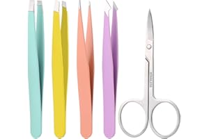 ALIFEIA Kit de pinces à sourcils Ensemble de pinces professionnelles avec ciseaux incurvés Pince à épiler de précision pour l'épilation des sourcils (5 pièces)