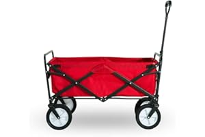 Merax Folding Camping Cart Garden Wagon, 4 Wheeled Collapsible Festival Trolley, Portable Garden Cart,Waste Wagon - 150KG Capacity (red)