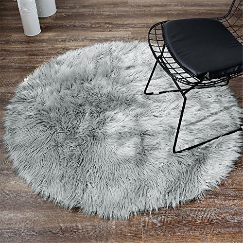 LIYINGKEJI Deluxe Soft Modern Faux Sheepskin Shaggy Area Rugs Children Play Carpet For Living &amp; Bedroom Sofa 30 x 30 cm (gray)