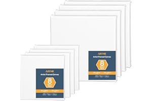 ARTME Toile à Peindre pré-étirée 8pcs (24x30CM -4pk, 30x40CM -4pk) - Toile encadrée d'artiste / 280GSM / 100% coton/triple apprêt/sans acide/grain moyen / 1.7cm - acrylique/huile