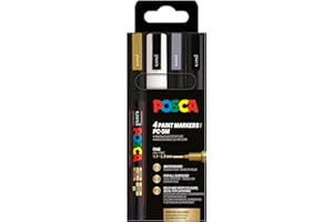POSCA Mitsubishi Pencil - Pochette 4 Marqueurs PC3M - Pointe Fine - Peinture à Base d'Eau - Tout Support - Couleurs Festives