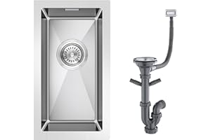 KINKIBOS 304 Stainless Steel Kitchen Sink 25 x 45 cm, Small Rectangular Sinks, Single Bowl Kitchen Sink with Overflow, Undermount & flushmount (Without Drain Pipe), 1 Bowl, Brushed