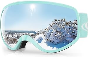 Findway Gafas Esqui Niños 3~12 Años Mascara Esqui Niño Gafas de Esqui Niña Niño,Ajustable Anti-Niebla Protección UV Compatible con Casco para Esquiar Snowboard Deportes de Invierno