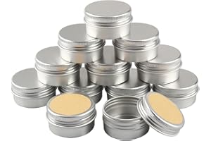 BPZXL 12 Pezzi Rotonda Contenitore in Alluminio da 30ml Argento con Tappo a Vite Vaso Barattolo Cosmetico Contenitori per Balsamo DIY Labbra Cosmetici Candele