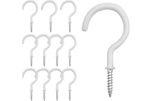 KINGLAKE 12 Pcs 2 Inch White Mug Cup Hooks: Plastic, PVC Coated, Screw-in Hooks for Wood, Cabinet, Wall, Kitchen Utensils, Hanging Plant