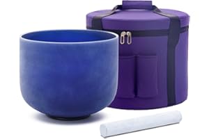 Hye-eun Bol chantant en cristal d'indigo, 20,3 cm, note de la la do, bol sonore en quartz dépoli, chakra du troisième œil avec étui de transport pour yoga, guérison, énergie sonore, vibration