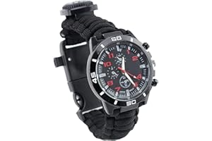 SCYDAO Reloj de Pulsera de Supervivencia, 7 en 1 Reloj Digital Militar Táctico Táctico Outdoors Outdoors Survival con Termómetro, Compás, Paracord, Silbidos, Arrancador de Fuego, Raspector
