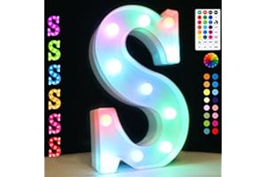 OYCBUZO Light Up Colorful LED Marquee Letter Lights, 18 Colors Changing Alphabet Letters Sign with Remote Timer for Night Light Wedding Birthday Party Lamp Christmas Home Bar Decor- Colorful S