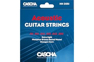 Cascha Zestaw strun do gitary premium I stalowe struny do gitar akustycznych i westernowych I bardzo dobra jakość dźwięku i długa żywotność I wysokiej jakości zestaw 6 strun I Acoustic Guitar Steel Strings 6 sztuk