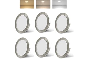 KYOTECH Oświetlenie meblowe LED 230 V, 4 W LED IP44 G4 20 mm reflektory wpuszczane do mebli płaskich 3000 k/4000 k/6000k okap kuchenny, reflektor łazienkowy do zabudowy (nikiel, zestaw 6 szt.)