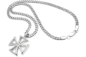 Schmuck-Checker Eisernes Kreuz Anhänger aus 316L Edelstahl Herren Schmuck Iron Cross Silber poliert 60cm Kette Bikerschmuck