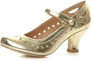 AJVANI Damski wzór serca Mary Jane średni wysoki obcas wycięte czółenka klasyczne buty rozmiar