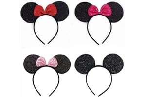 FRDELMA Bandas para el cabello con orejas de ratón para mujeres y niñas, 4 piezas Orejas de ratón Diademas La Mariposa Del Brillo Hairband Para Niñas para decoración de fiesta de disfraces de cosplay