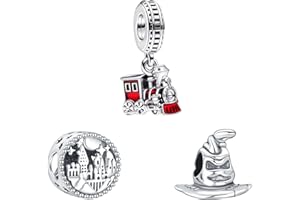 Doyafer 925 Sterling Silver Charms Hat Castle Train Pendant Beaded Set for Bracelet Necklace Charm Dangle for Women Girl Birthday Gifts 3-Piece/Package