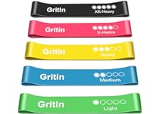Gritin Elastici Fitness, [Set di 5] Banda Elastica Fasce Elastiche di Resistenza di Lattice con Istruzioni per l'esercizio in