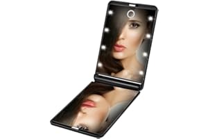 Enkifun Miroir de Poche Illuminé 8 LED - Portable 1X & 2X Grossissant Double Face - Lumière Ajustable Pliable pour Maquillage et Voyage - Idée Cadeau Femme St Valentin