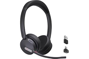 Yealink BH70 Wireless Headset with Microphone Noise Cancelling, Teams Headset for Office 35h Talking Time Work Bluetooth Headsets USB-C to A