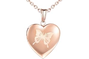 CPSLOVE Collar con Foto de corazón, Colgante de Acero Inoxidable para Mujer niña, Collar de Mariposa, Collar conmemorativo, Puede Poner Fotos, tallar el patrón de Mariposa