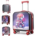 20 Inch Kids Luggage Gradation 3D Cartoon Patterns Children Trolley Suitcase Travel Boys Girls Rolling Luggage Case with Lock Students Teens Wheeled Small Suitcase Carry On Bag for Boarding School (B)