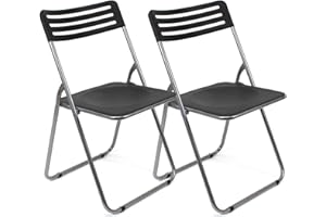 THE SECRET HOME - Set de 2 Sillas Plegables de Aluminio - Asiento Acolchado con Estructura Metálica - Ideal para Despacho, Cocina, Salón, Terraza - Alto: 80 cm x Largo: 45 cm (Modelo 2 - Negro)