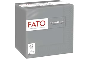 Fato - Servilletas de Papel Desechables, Ideales para Aperitivos y Cócteles, Paquete de 100 Servilletas, Formato 24x24, 4 pliegues, 2 capas, Color Gris, 100% Puro Papel de Celulosa, Certificado FSC