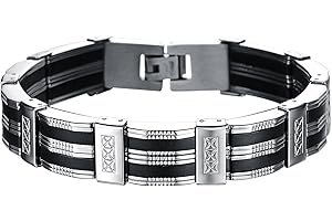 Oidea Bracelet Homme Acier Inoxydable:Gourmette Homme Noir et Argent Cadeau Saint Valentin/Fête des Pères/Anniversaire