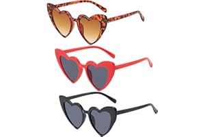 HEAWAA 3 sztuki damskie okulary przeciwsłoneczne serce, vintage okulary retro festiwal okulary kot oko dla kobiet, mężczyzn, dzieci, prezenty na przyjęcie ślubne urodziny (czerwony/czarny/lamparci)