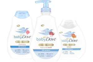 Baby Dove Rich Moisture Baby Care Set – 3-Piece Bundle: Tear-Free Head to Toe Wash (400ml), Gentle Shampoo (400ml), & Moisturising Lotion (200ml) suitable for Sensitive Skin