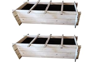 ONLYWOOD.IT Onlywood Confezione 2 Pezzi Orto rialzato da Esterno 4 Scomparti in Legno Trattato in Autoclave Dimensioni 120 x 40 x 27 cm - Cassoni orto con Montaggio ad Incastro e Tessuto Non Tessuto compreso