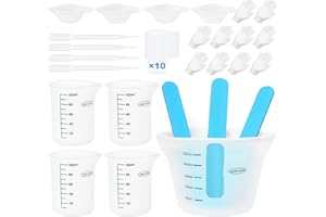 JANCHUN Silikon Messbecher Set für Epoxidharz Silikon Becher Harzzubehör 250 und 100 ml Mischbecher, Farbbecher, Rührstäbe, Handschuhe von Epoxidharz, Formen, Schmuckherstellung, Leicht zu Reinigen