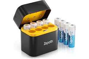 ZEPATH Pile Rechargeables AA Lithium 8-Pack avec Chargeur, 3000 mWh Haute Capacité - Piles Lithium AA 1,5 V Constantes, Plus de 1600 Cycles de Vie pour Une Durée de Vie Longue
