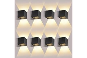 ledmo ８ Pack Applique Murale Interieur/Exterieur 12W 3000K Appliques Murales Exterieur Angle de Faisceau Réglable Noir Applique Exterieur Etanche IP65