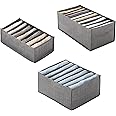 MEOMART 3-Pack Clothes Organizer for Jeans, Wardrobe Drawer Organizers and storage Cloth organizers with handles for Jeans, t-shirt, Panties, Leggings, Underwear, Kids clothing (Grey)