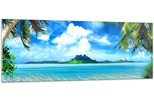 ARTTOR Moderne Impression sur Verre Plage vacances île palmier Image Tableau en Verre Decoration Murale 140x50cm Deco Cadre Salon Chambre Panoramique Grand XXL Tableaux Decoratifs Muraux Art GAB140x50-2528