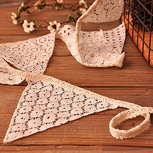 Demiawaking Schöne Spitze Wimpeln Girlande, Spitze Fahnen ,Wimpelkette für Hochzeit Dekoration Draußen Geburtstagsfeiern Party Dekoration - 4