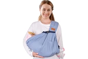 vrbabies Babytrage, Tragetuch Baby-Fronttrage von Neugeborenen bis Kleinkindern, New Upgrade verstellbare Babytrage auf einer Schulter für Babys 0-24 monate bis zu 40 lbs (Hellblau)