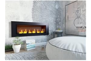 Bioetanolo camino Dugez Italia parete Fd96 Nero 110 cm con 6 bruciatori inox e vetro frontale stufa termo camino Prodotto in Italia