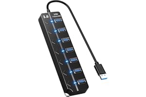 HORJOR Hub USB 3.0 Ciabatta Multi Presa USB, 7 Porte Sdoppiatore USB con Singoli Interruttori e Spie LED