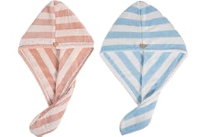 MTBRICEY Toallas para el Cabello de Microfibra Toallas de Turbante para el Cabello con Botones Toalla de Secado para el Cabello Súper Absorbente Turbante Anti-frizz Twist Tapas de Pelo Seco para Baño (2Pcs A)